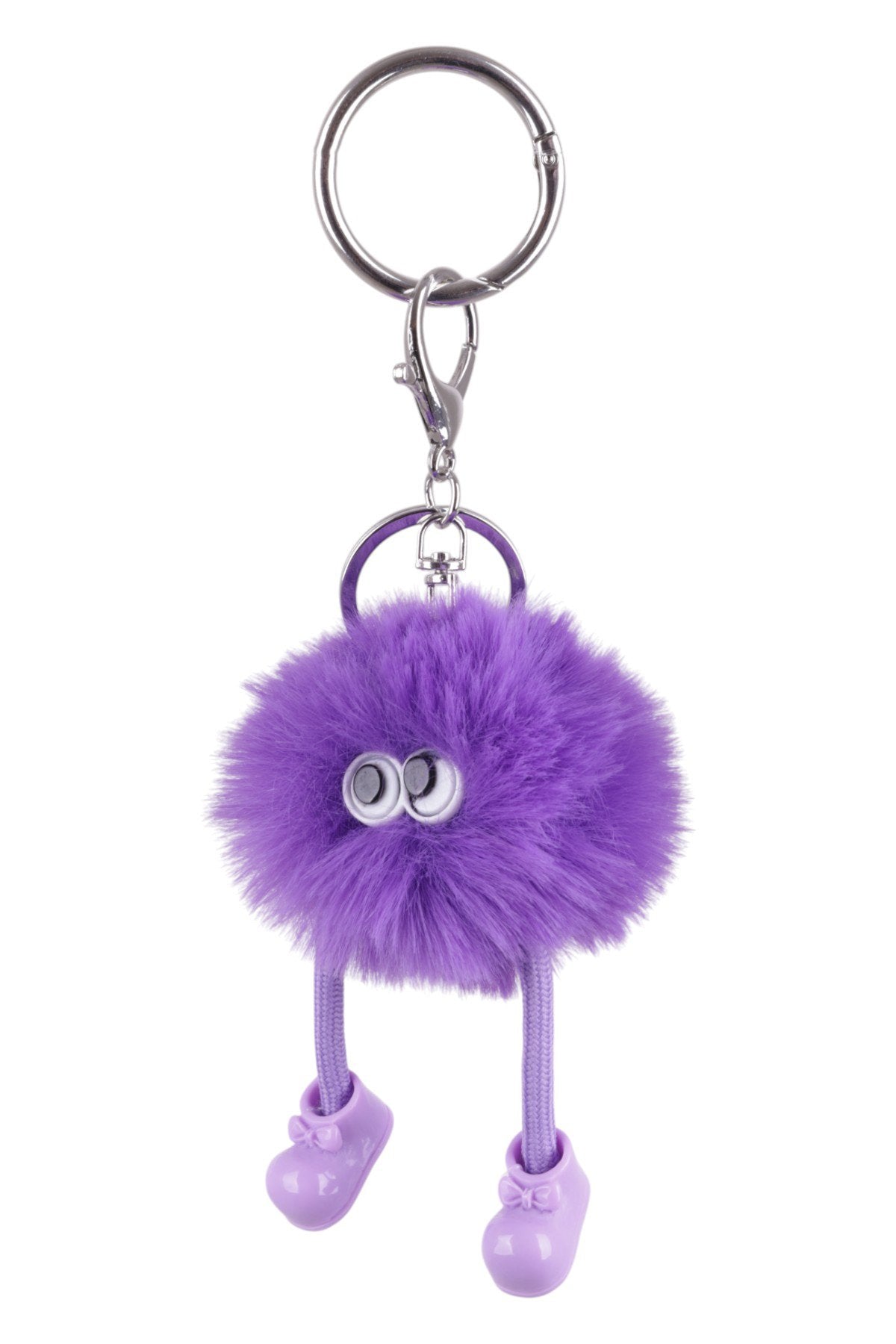Sevimli Mor Ponpon Charm – Ayaklı ve Gözlü Tasarım