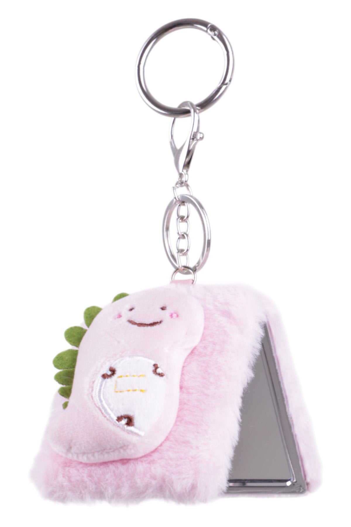 Aynalı Sevimli Dinozor Tasarımlı Pembe Peluş Charm