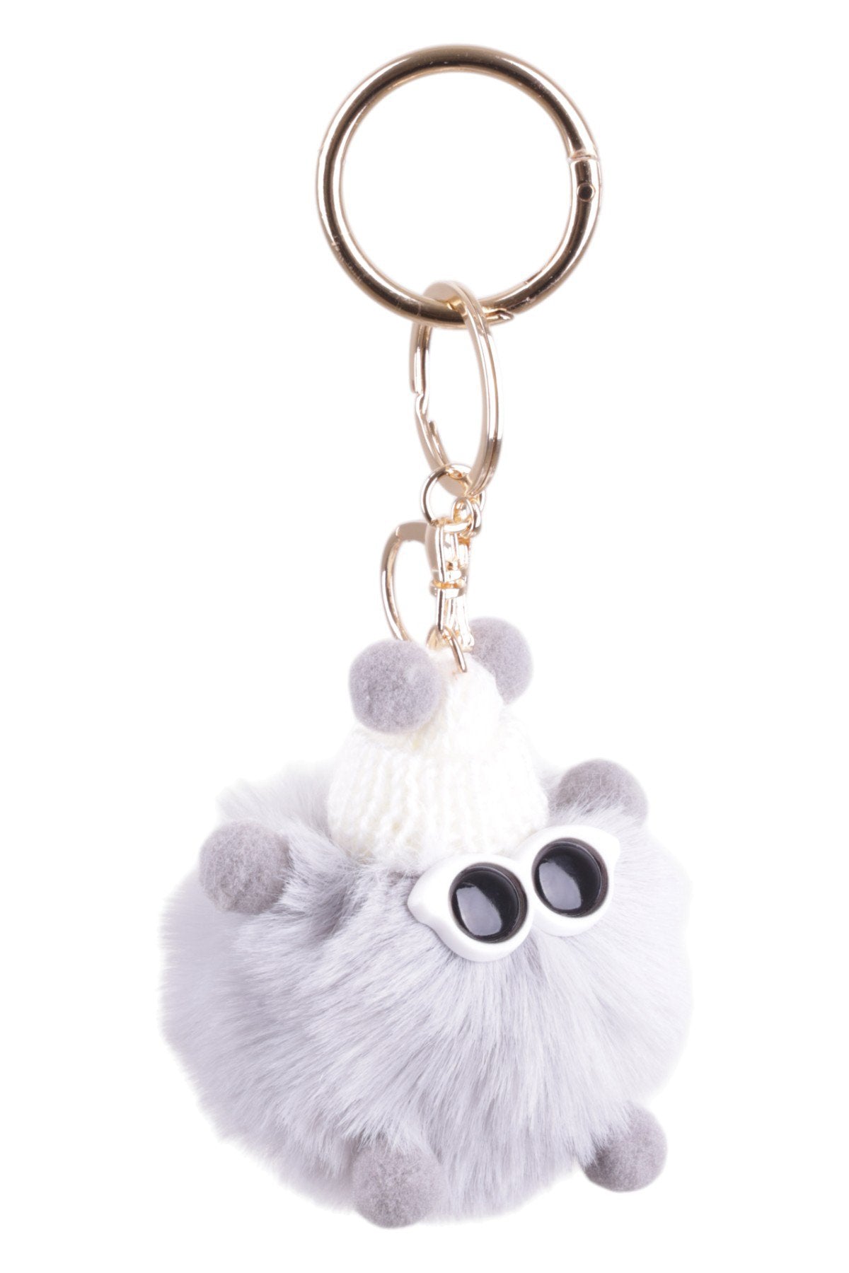 Sevimli Gri Ponpon Peluş Charm ve Çanta Süsü